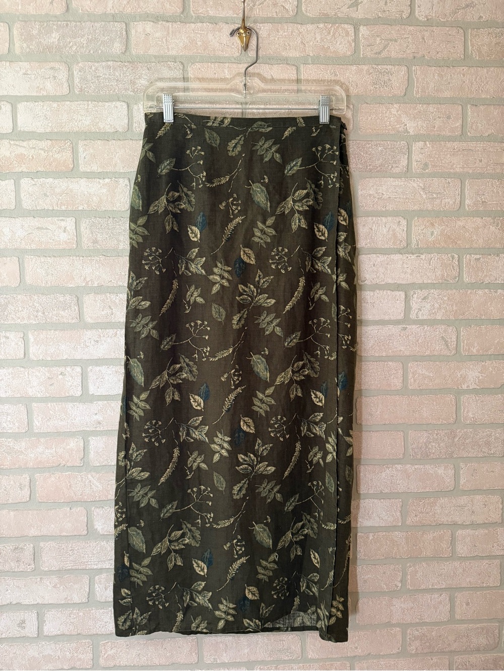 NWT VTG Christopher & Banks Linen Botanical Floral Wrap Maxi Skirt, Earthy Boho